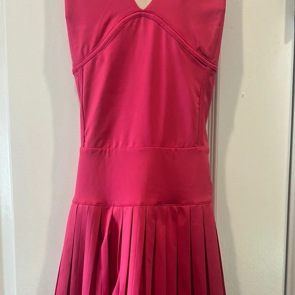 Gold Hinge V-Neck Pleated Pink Dress - Picture 2 of 3